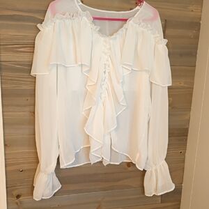 White Shear Blouse With Long Sleeves.